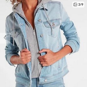 Express Light Blue Denim Jacket with Hoodie